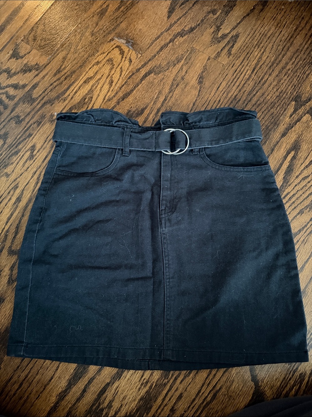 Black Mini Skirt with D-Ring Waist Belt